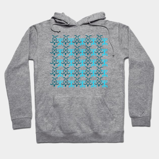 Blue Frog Turtle Pattern Hoodie by Catt Bonilla